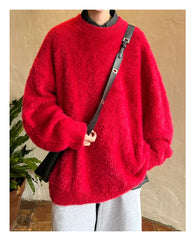 Autumn Men's Solid Fluffy Knitted Sweaters New Korean Fashion Loose Warm Pullovers Winter Couples Y2K Vintage Knitwear Jumpers - BLOOM CART