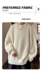 Autumn Men's Solid Fluffy Knitted Sweaters New Korean Fashion Loose Warm Pullovers Winter Couples Y2K Vintage Knitwear Jumpers - BLOOM CART