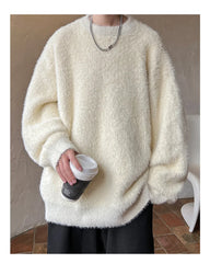 Autumn Men's Solid Fluffy Knitted Sweaters New Korean Fashion Loose Warm Pullovers Winter Couples Y2K Vintage Knitwear Jumpers - BLOOM CART