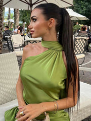 Elegant Solid Ribbon Women Halter Dress Off Shoulder Sleeveless Backless Slim Female Maxi Dresses 2025 Summer New Chic Lady Robe - BLOOM CART