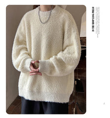 Autumn Men's Solid Fluffy Knitted Sweaters New Korean Fashion Loose Warm Pullovers Winter Couples Y2K Vintage Knitwear Jumpers - BLOOM CART