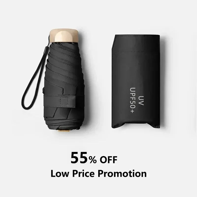 1Pc 55% Off Mini Sun Umbrella Pocket Rain Umbrella Vinyl Folding UV Ultraviolet Protection Sun Shade Pocket Parasol Capsule BLOOM CART