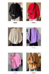 Autumn Men's Solid Fluffy Knitted Sweaters New Korean Fashion Loose Warm Pullovers Winter Couples Y2K Vintage Knitwear Jumpers - BLOOM CART