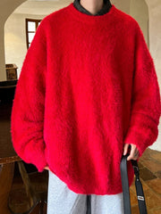 Autumn Men's Solid Fluffy Knitted Sweaters New Korean Fashion Loose Warm Pullovers Winter Couples Y2K Vintage Knitwear Jumpers - BLOOM CART