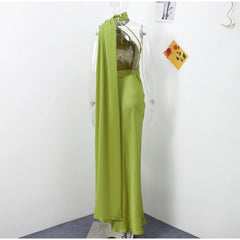 Elegant Solid Ribbon Women Halter Dress Off Shoulder Sleeveless Backless Slim Female Maxi Dresses 2025 Summer New Chic Lady Robe - BLOOM CART