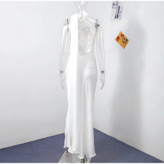 Elegant Solid Ribbon Women Halter Dress Off Shoulder Sleeveless Backless Slim Female Maxi Dresses 2025 Summer New Chic Lady Robe - BLOOM CART