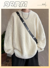 Autumn Men's Solid Fluffy Knitted Sweaters New Korean Fashion Loose Warm Pullovers Winter Couples Y2K Vintage Knitwear Jumpers - BLOOM CART