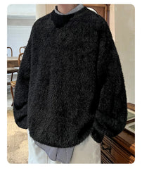 Autumn Men's Solid Fluffy Knitted Sweaters New Korean Fashion Loose Warm Pullovers Winter Couples Y2K Vintage Knitwear Jumpers - BLOOM CART
