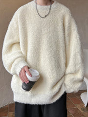 Autumn Men's Solid Fluffy Knitted Sweaters New Korean Fashion Loose Warm Pullovers Winter Couples Y2K Vintage Knitwear Jumpers - BLOOM CART