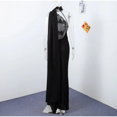 Elegant Solid Ribbon Women Halter Dress Off Shoulder Sleeveless Backless Slim Female Maxi Dresses 2025 Summer New Chic Lady Robe - BLOOM CART