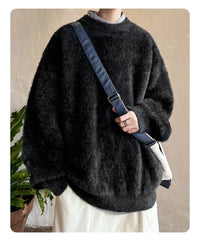 Autumn Men's Solid Fluffy Knitted Sweaters New Korean Fashion Loose Warm Pullovers Winter Couples Y2K Vintage Knitwear Jumpers - BLOOM CART