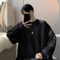 Autumn Men's Solid Fluffy Knitted Sweaters New Korean Fashion Loose Warm Pullovers Winter Couples Y2K Vintage Knitwear Jumpers - BLOOM CART