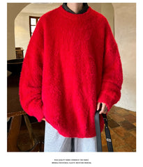 Autumn Men's Solid Fluffy Knitted Sweaters New Korean Fashion Loose Warm Pullovers Winter Couples Y2K Vintage Knitwear Jumpers - BLOOM CART