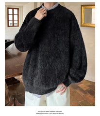 Autumn Men's Solid Fluffy Knitted Sweaters New Korean Fashion Loose Warm Pullovers Winter Couples Y2K Vintage Knitwear Jumpers - BLOOM CART