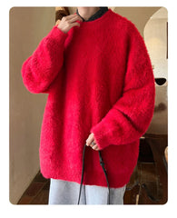 Autumn Men's Solid Fluffy Knitted Sweaters New Korean Fashion Loose Warm Pullovers Winter Couples Y2K Vintage Knitwear Jumpers - BLOOM CART