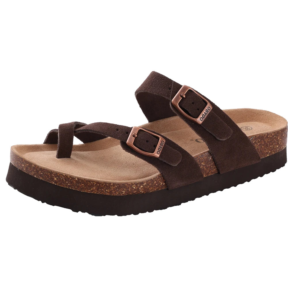 Comwarm Fashion Women's Suede Mules Slippers Men Clogs Cork Insole Sandals With Arch Support Outdoor Beach Slides Home Shoes - BLOOM CART