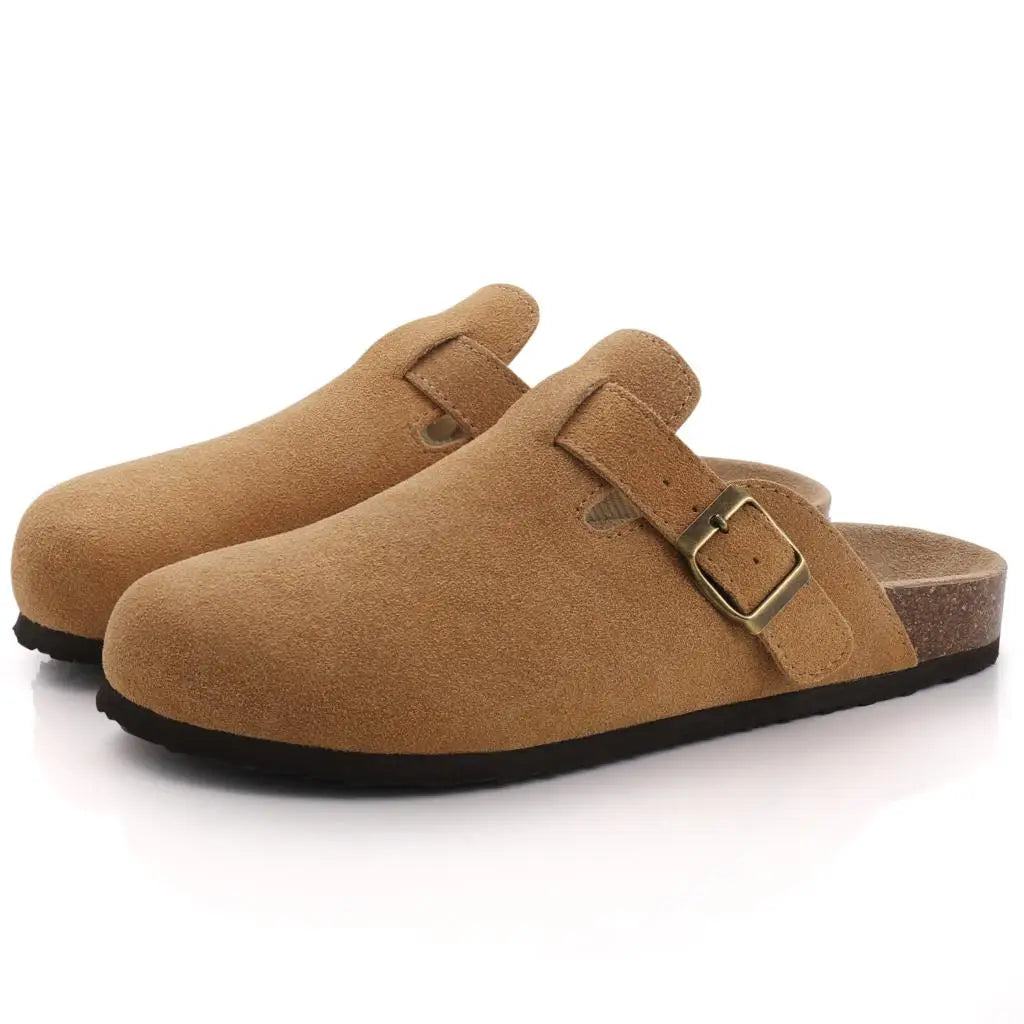 Comwarm Fashion Women's Suede Mules Slippers Men Clogs Cork Insole Sandals With Arch Support Outdoor Beach Slides Home Shoes - BLOOM CART
