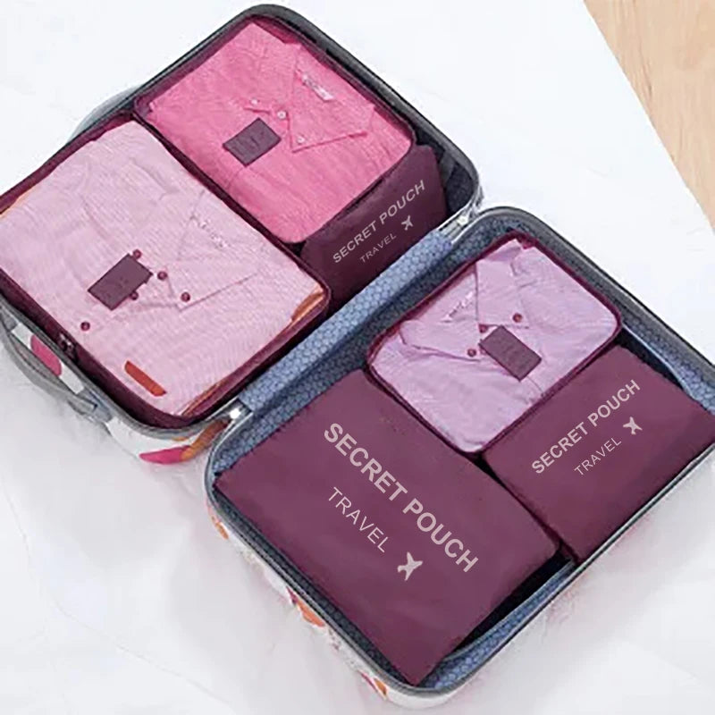 6 Pcs/Set Pink/Blue/Grey Travel Storage Bag Large Capacity Waterproof Luggage Clothing Underwear Storage Bag Bag With Zipper - BLOOM CART
