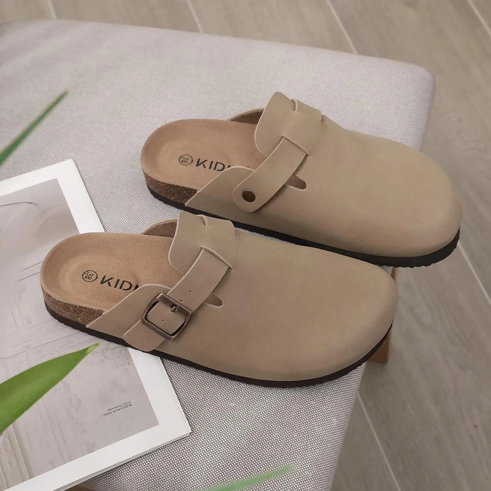 Comwarm Fashion Women's Suede Mules Slippers Men Clogs Cork Insole Sandals With Arch Support Outdoor Beach Slides Home Shoes - BLOOM CART