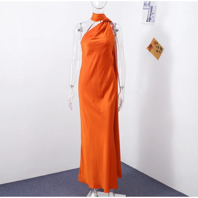 Elegant Solid Ribbon Women Halter Dress Off Shoulder Sleeveless Backless Slim Female Maxi Dresses 2025 Summer New Chic Lady Robe - BLOOM CART