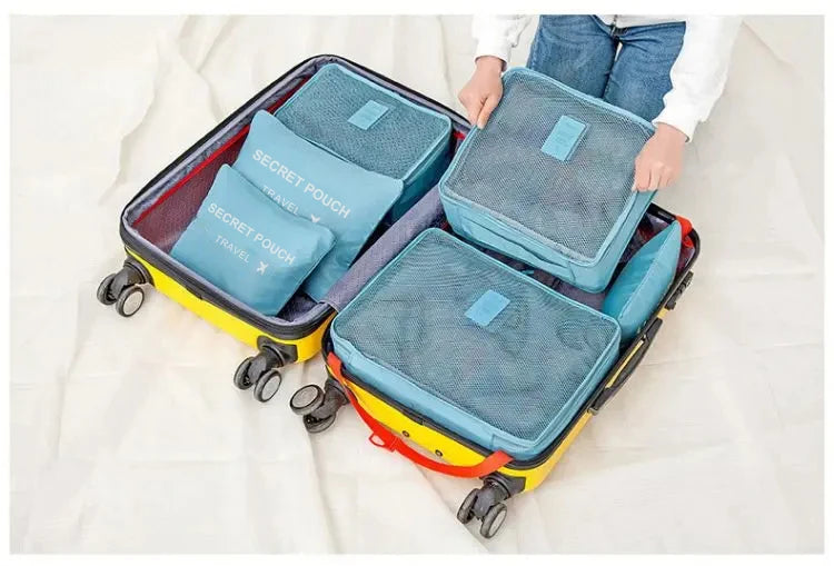 6 Pcs/Set Pink/Blue/Grey Travel Storage Bag Large Capacity Waterproof Luggage Clothing Underwear Storage Bag Bag With Zipper - BLOOM CART