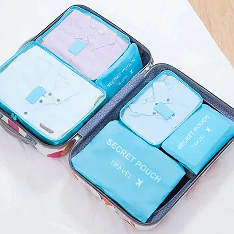 6 Pcs/Set Pink/Blue/Grey Travel Storage Bag Large Capacity Waterproof Luggage Clothing Underwear Storage Bag Bag With Zipper - BLOOM CART