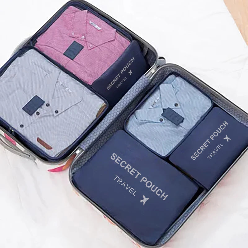 6 Pcs/Set Pink/Blue/Grey Travel Storage Bag Large Capacity Waterproof Luggage Clothing Underwear Storage Bag Bag With Zipper - BLOOM CART