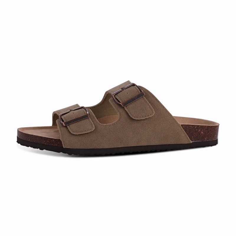 Comwarm Fashion Women's Suede Mules Slippers Men Clogs Cork Insole Sandals With Arch Support Outdoor Beach Slides Home Shoes - BLOOM CART