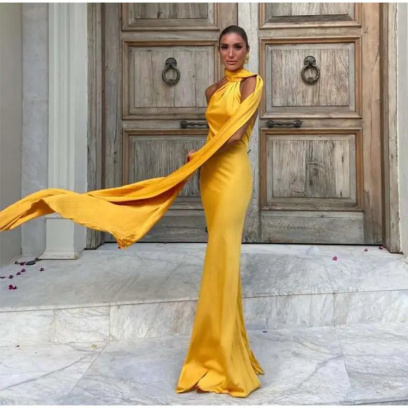 Elegant Solid Ribbon Women Halter Dress Off Shoulder Sleeveless Backless Slim Female Maxi Dresses 2025 Summer New Chic Lady Robe - BLOOM CART