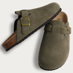 Comwarm Fashion Women's Suede Mules Slippers Men Clogs Cork Insole Sandals With Arch Support Outdoor Beach Slides Home Shoes - BLOOM CART