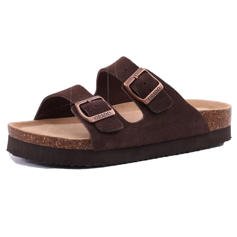 Comwarm Fashion Women's Suede Mules Slippers Men Clogs Cork Insole Sandals With Arch Support Outdoor Beach Slides Home Shoes - BLOOM CART
