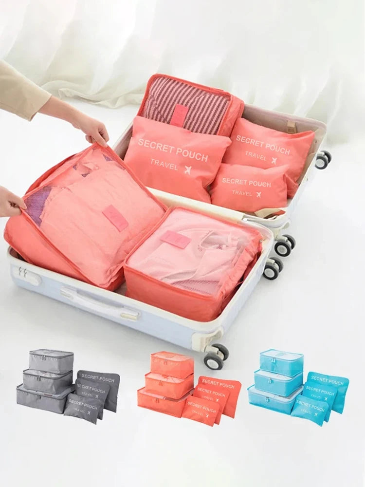 6 Pcs/Set Pink/Blue/Grey Travel Storage Bag Large Capacity Waterproof Luggage Clothing Underwear Storage Bag Bag With Zipper - BLOOM CART