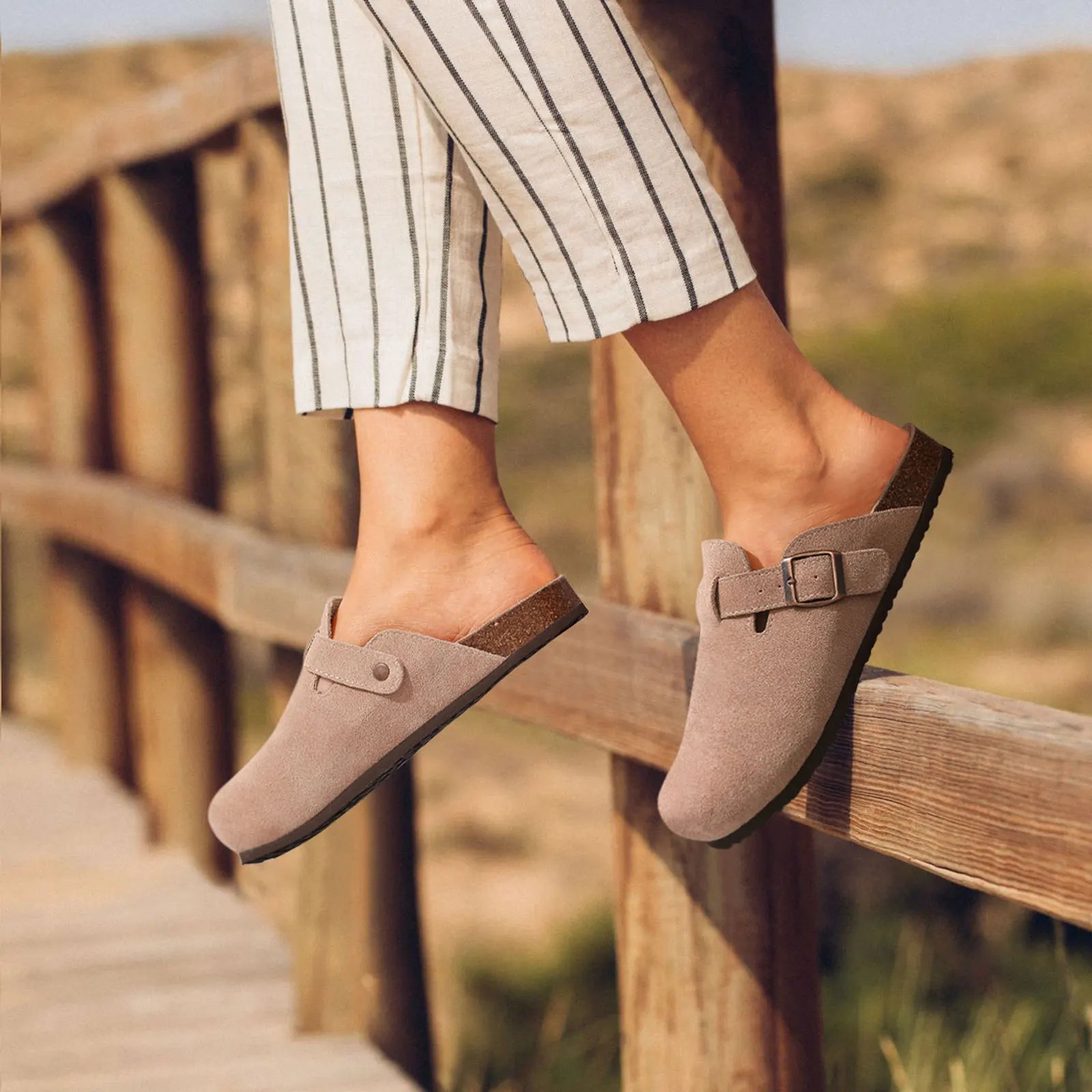 Comwarm Fashion Women's Suede Mules Slippers Men Clogs Cork Insole Sandals With Arch Support Outdoor Beach Slides Home Shoes - BLOOM CART