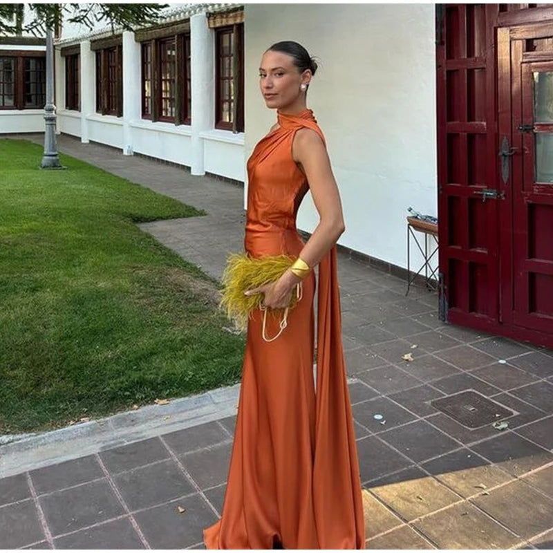 Elegant Solid Ribbon Women Halter Dress Off Shoulder Sleeveless Backless Slim Female Maxi Dresses 2025 Summer New Chic Lady Robe - BLOOM CART