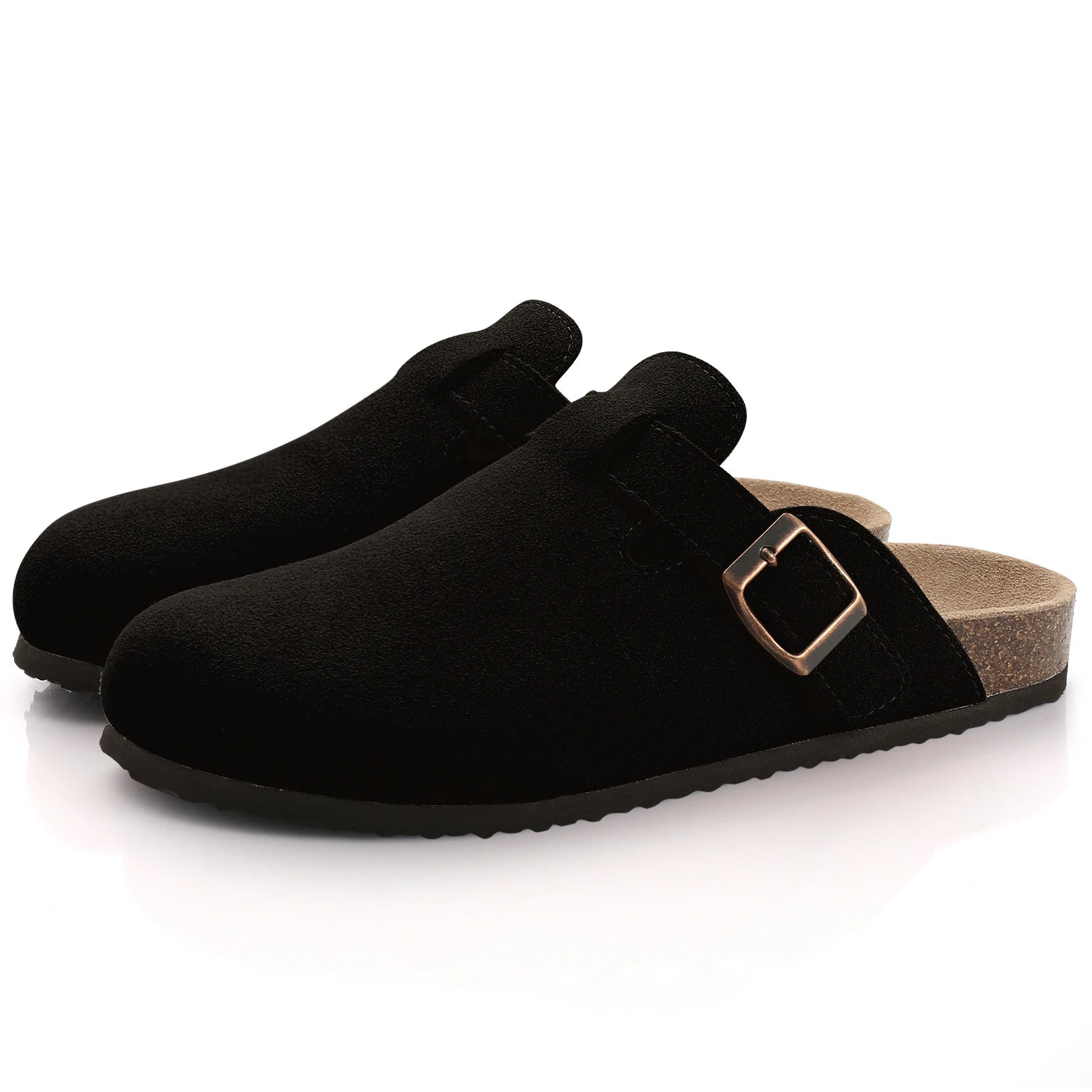 Comwarm Fashion Women's Suede Mules Slippers Men Clogs Cork Insole Sandals With Arch Support Outdoor Beach Slides Home Shoes - BLOOM CART