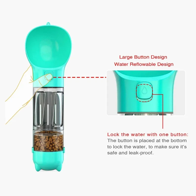 Portable cat and dog water bottle, food feeder, drinking fountain, 3 in 1 poop dispenser, leak proof, BLOOM CART