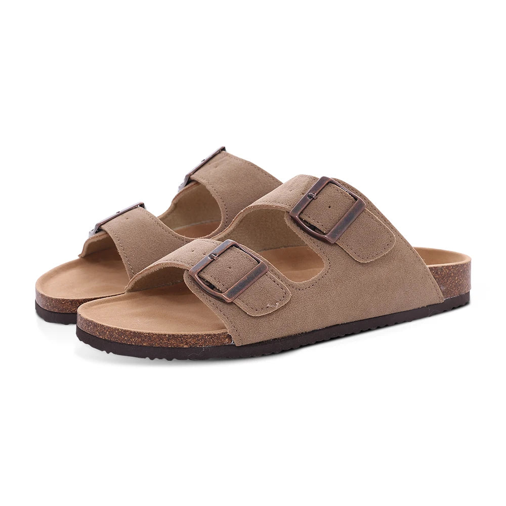 Comwarm Fashion Women's Suede Mules Slippers Men Clogs Cork Insole Sandals With Arch Support Outdoor Beach Slides Home Shoes - BLOOM CART