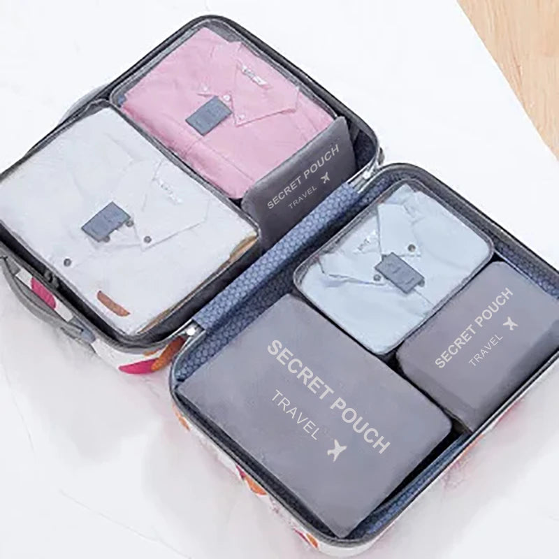 6 Pcs/Set Pink/Blue/Grey Travel Storage Bag Large Capacity Waterproof Luggage Clothing Underwear Storage Bag Bag With Zipper - BLOOM CART