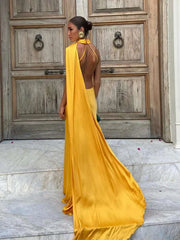 Elegant Solid Ribbon Women Halter Dress Off Shoulder Sleeveless Backless Slim Female Maxi Dresses 2025 Summer New Chic Lady Robe - BLOOM CART