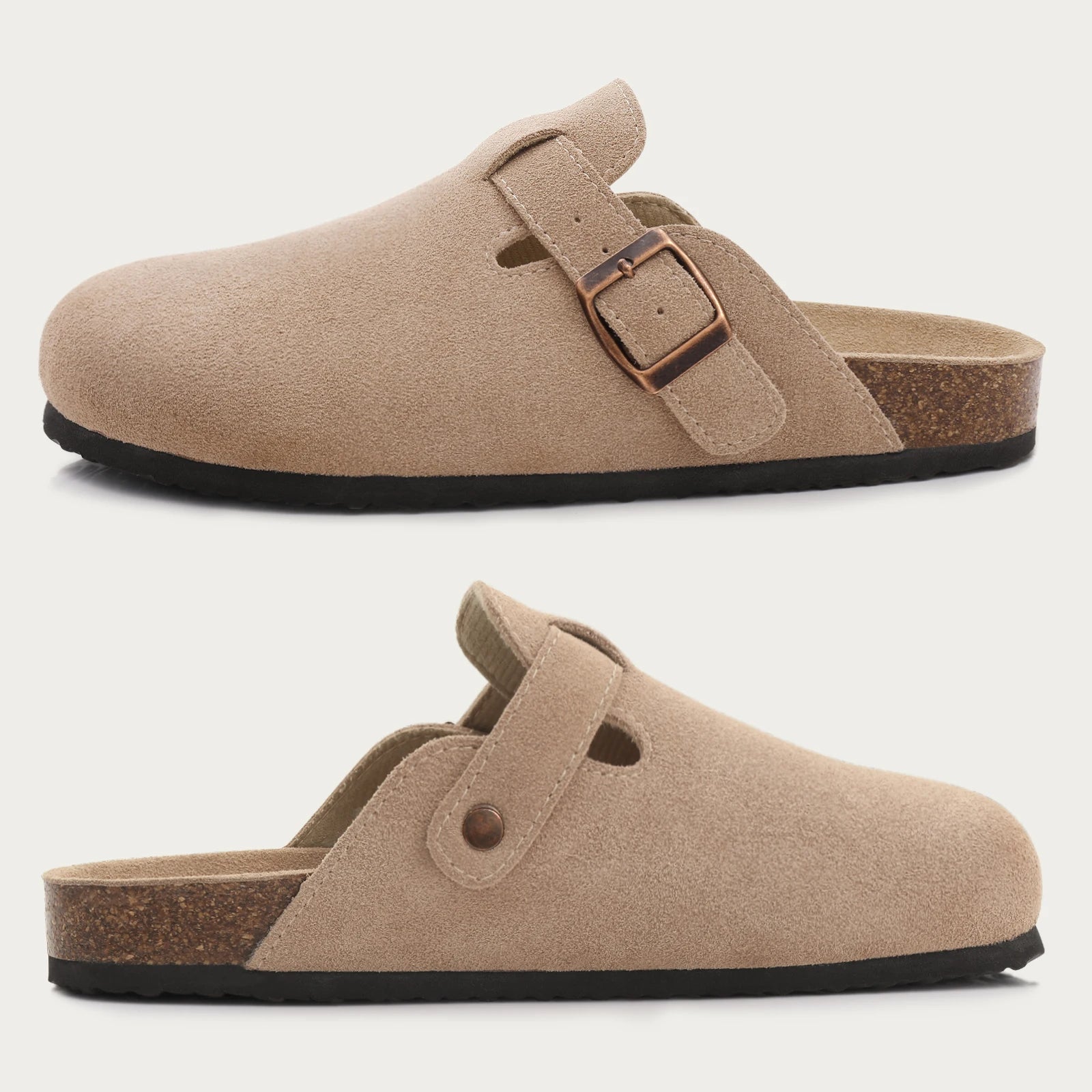 Comwarm Fashion Women's Suede Mules Slippers Men Clogs Cork Insole Sandals With Arch Support Outdoor Beach Slides Home Shoes - BLOOM CART