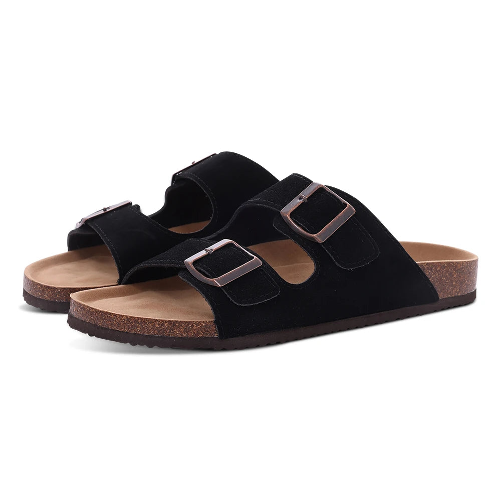 Comwarm Fashion Women's Suede Mules Slippers Men Clogs Cork Insole Sandals With Arch Support Outdoor Beach Slides Home Shoes - BLOOM CART