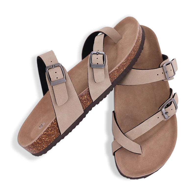 Comwarm Fashion Women's Suede Mules Slippers Men Clogs Cork Insole Sandals With Arch Support Outdoor Beach Slides Home Shoes - BLOOM CART