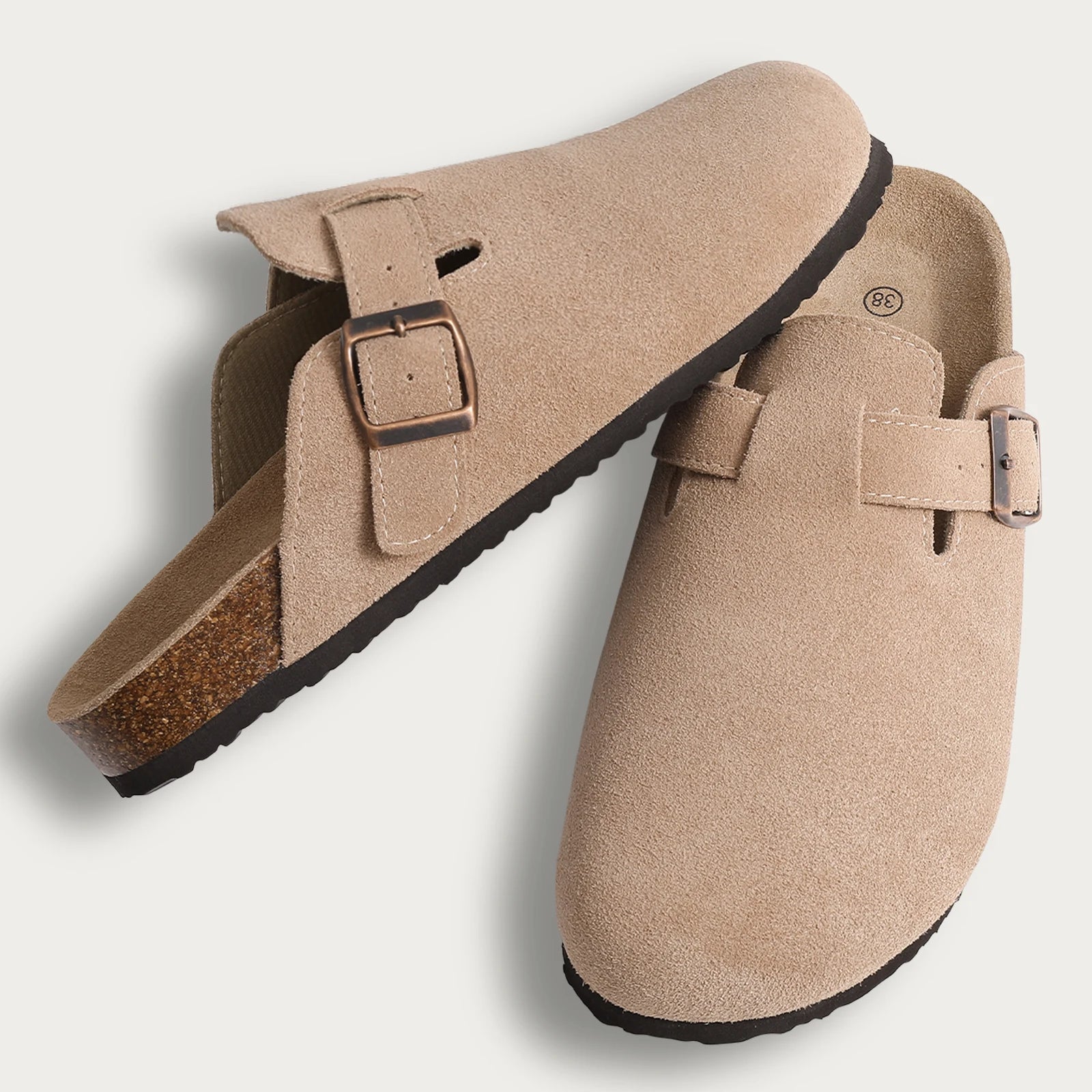 Comwarm Fashion Women's Suede Mules Slippers Men Clogs Cork Insole Sandals With Arch Support Outdoor Beach Slides Home Shoes - BLOOM CART
