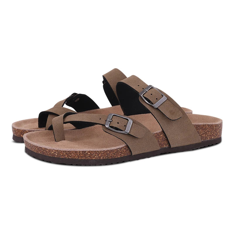 Comwarm Fashion Women's Suede Mules Slippers Men Clogs Cork Insole Sandals With Arch Support Outdoor Beach Slides Home Shoes - BLOOM CART