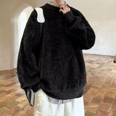 Autumn Men's Solid Fluffy Knitted Sweaters New Korean Fashion Loose Warm Pullovers Winter Couples Y2K Vintage Knitwear Jumpers - BLOOM CART