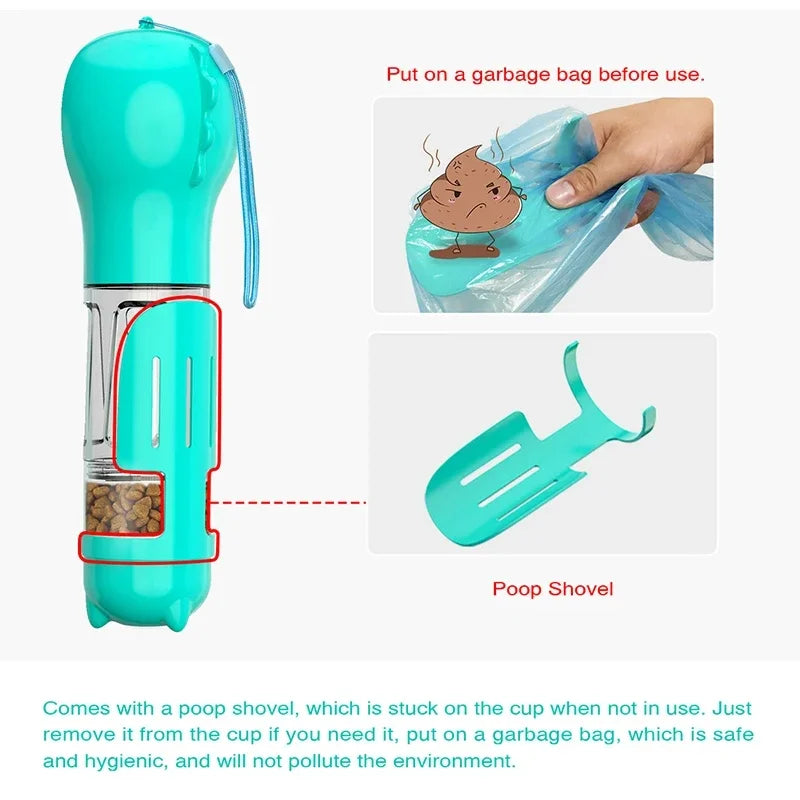 Portable cat and dog water bottle, food feeder, drinking fountain, 3 in 1 poop dispenser, leak proof, BLOOM CART
