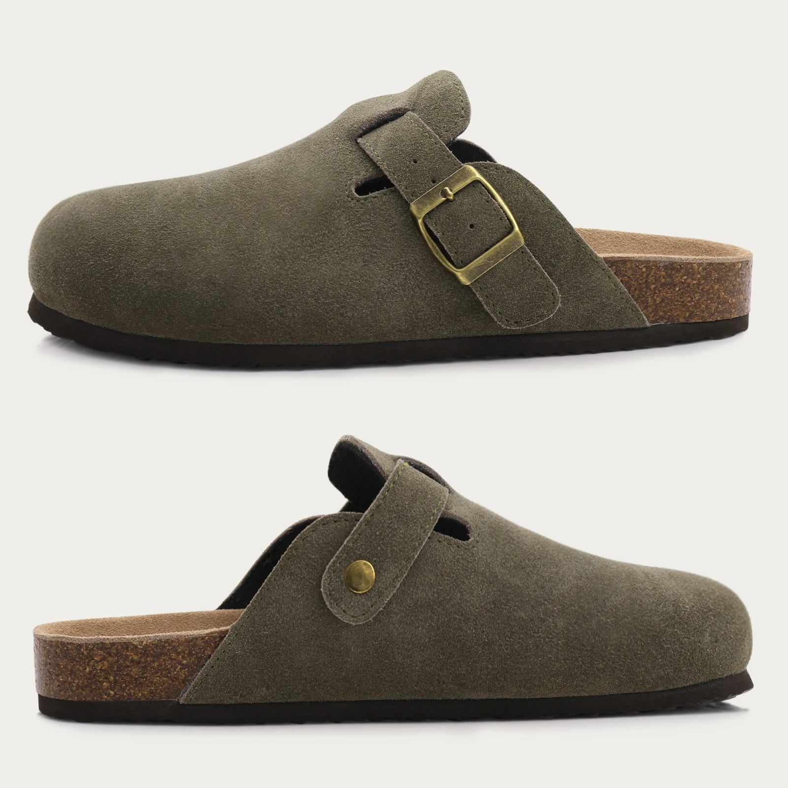 Comwarm Fashion Women's Suede Mules Slippers Men Clogs Cork Insole Sandals With Arch Support Outdoor Beach Slides Home Shoes - BLOOM CART