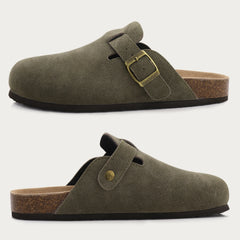 Comwarm Fashion Women's Suede Mules Slippers Men Clogs Cork Insole Sandals With Arch Support Outdoor Beach Slides Home Shoes - BLOOM CART