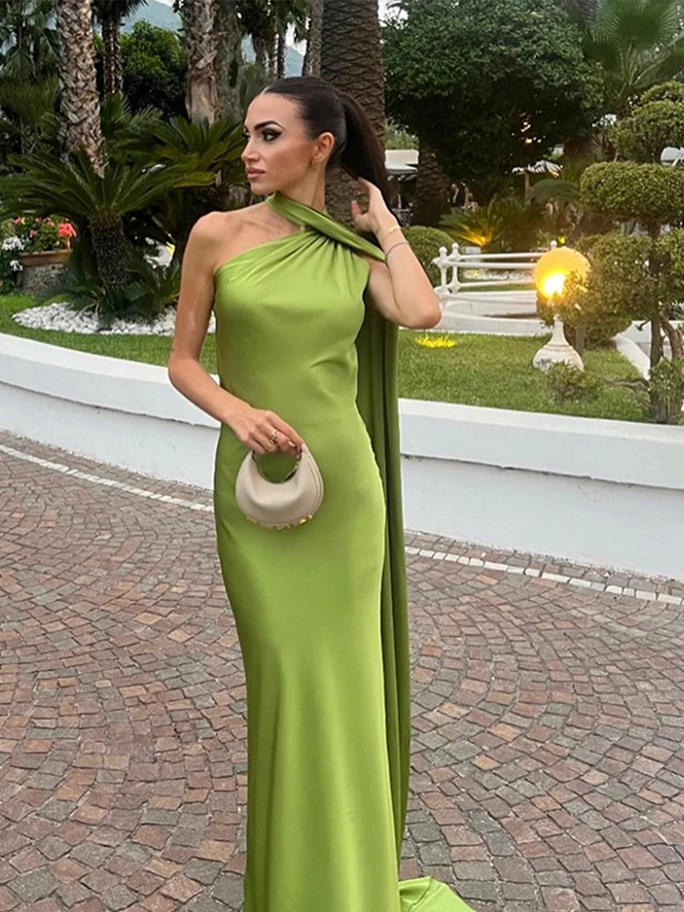 Elegant Solid Ribbon Women Halter Dress Off Shoulder Sleeveless Backless Slim Female Maxi Dresses 2025 Summer New Chic Lady Robe - BLOOM CART