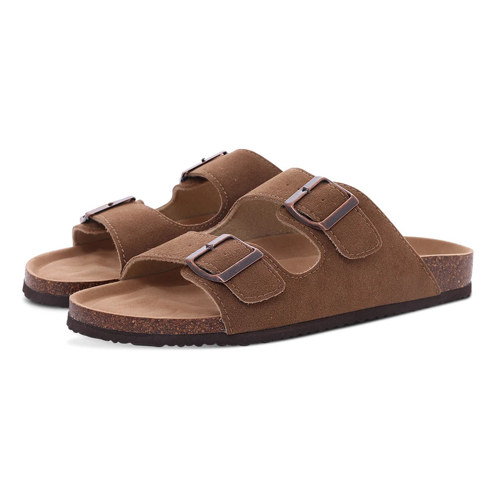 Comwarm Fashion Women's Suede Mules Slippers Men Clogs Cork Insole Sandals With Arch Support Outdoor Beach Slides Home Shoes - BLOOM CART